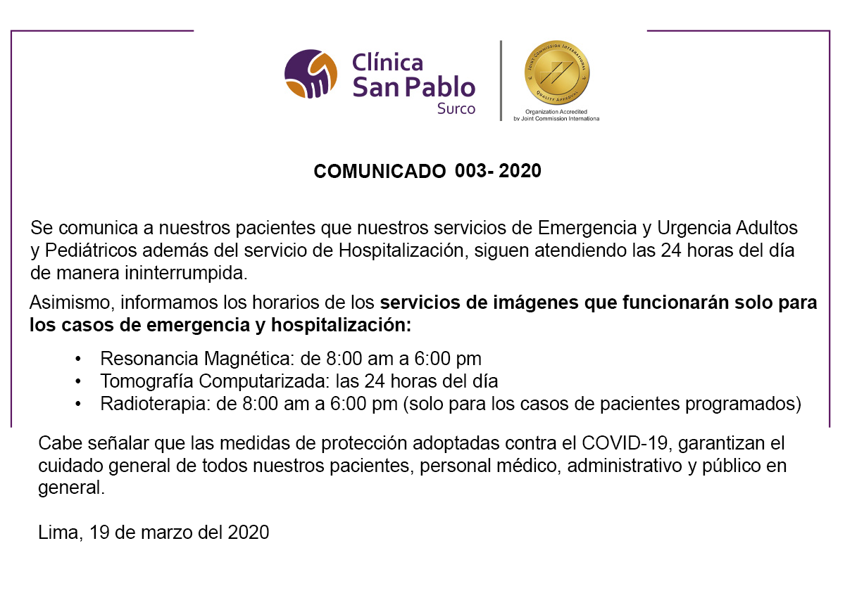 Comunicado 003 - 2020